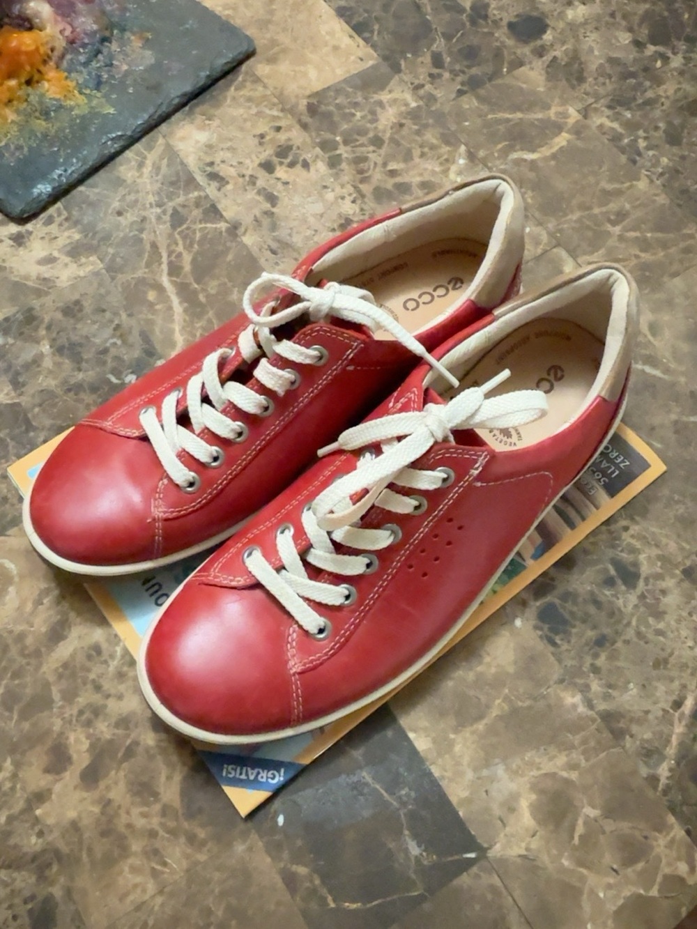 ECCO Red Leather Lace-Up Comfort Sneakers EU 39